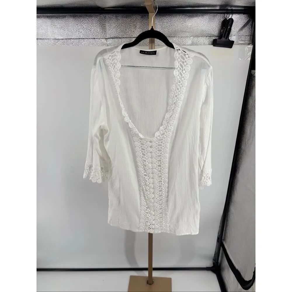 La Blanca White Crochet Trim Deep V Cover Up